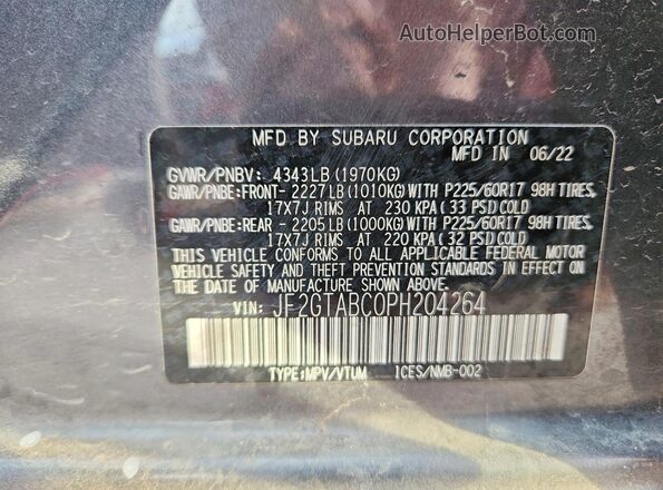 JF2GTABC0PH204264 2023 SUBARU CROSSTREK Gray Շարժիչի բաժամունքի տեսք