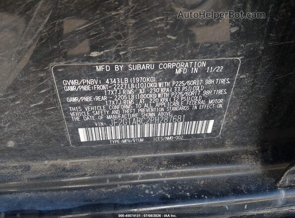 JF2GTABC2PH287681 2023 SUBARU CROSSTREK Black Widok komory silnika