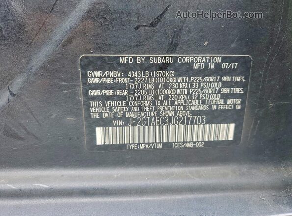 JF2GTABC3JG217703 2018 SUBARU CROSSTREK Charcoal სალონის 360-გრადუსიანი ხედი