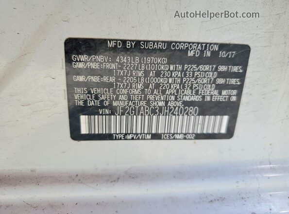 JF2GTABC3JH240280 2018 SUBARU CROSSTREK White 360 interior view