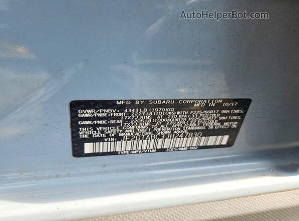JF2GTABC3JH247830 2018 SUBARU CROSSTREK Blue ძრავის განყოფილების ხედი