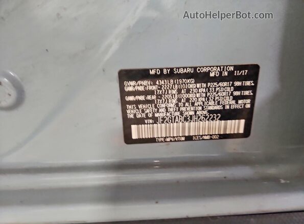 JF2GTABC3JH262232 2018 SUBARU CROSSTREK Blue VIN sticker view