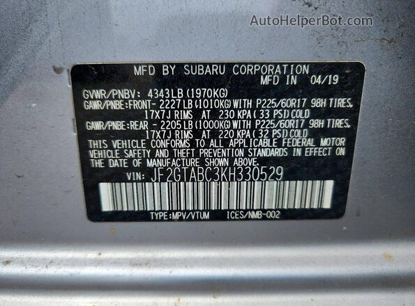 JF2GTABC3KH330529 2019 SUBARU CROSSTREK Серебряный Вид подкапотного пространства