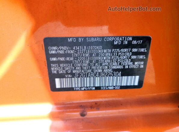 JF2GTABC4JH225304 2018 SUBARU CROSSTREK Orange Շարժիչի բաժամունքի տեսք