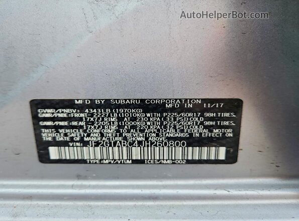 JF2GTABC4JH260800 2018 SUBARU CROSSTREK Серебряный Вид подкапотного пространства