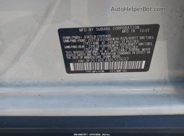 JF2GTABC4NH202692 2022 SUBARU CROSSTREK White Engine compartment view