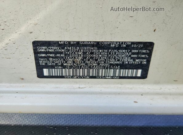 JF2GTABC5M8671594 2021 SUBARU CROSSTREK White VIN sticker view