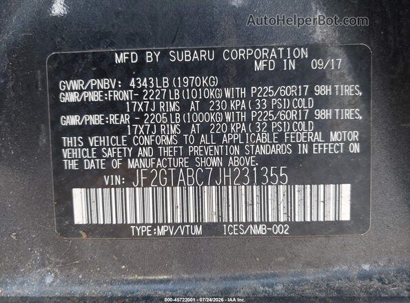 JF2GTABC7JH231355 2018 SUBARU CROSSTREK Navy Widok komory silnika