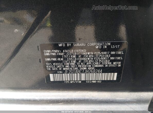 JF2GTABC7JH268244 2018 SUBARU CROSSTREK Gray ძრავის განყოფილების ხედი