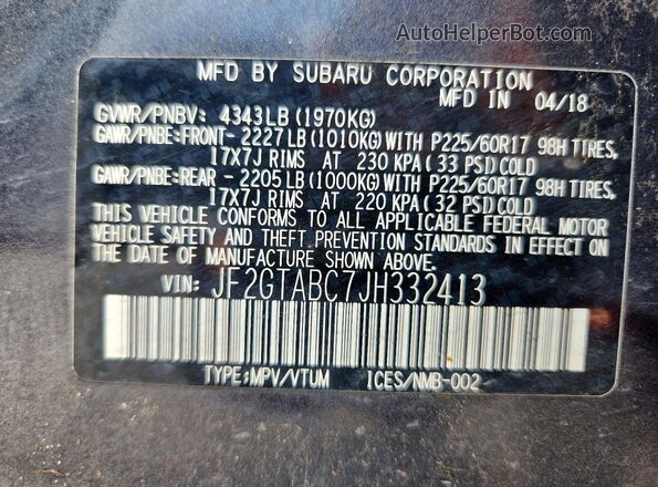 JF2GTABC7JH332413 2018 SUBARU CROSSTREK Gray Vista del compartimento del motor