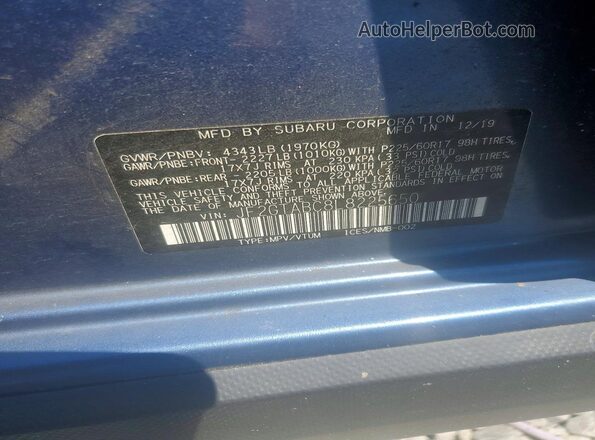 JF2GTABC8L8225650 2020 SUBARU CROSSTREK Blue Vista del compartimento del motor