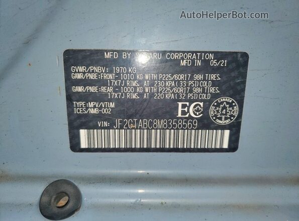 JF2GTABC8M8358569 2021 SUBARU CROSSTREK Gray Widok wnętrza 360 stopni