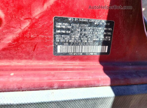 JF2GTABC9JH285109 2018 SUBARU CROSSTREK Maroon Engine compartment view
