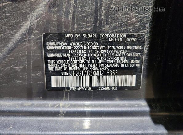 JF2GTABCXMH216353 2021 SUBARU CROSSTREK Gray ძრავის განყოფილების ხედი
