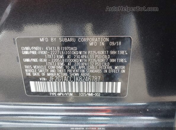 JF2GTACC1K8246787 2019 SUBARU CROSSTREK Gray Widok komory silnika