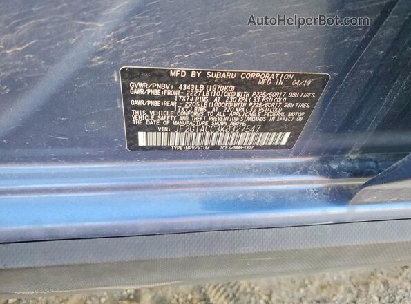 JF2GTACC3K8327547 2019 SUBARU CROSSTREK Blue Vista de la etiqueta del VIN