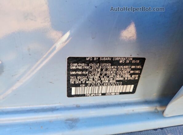JF2GTACC4K8292713 2019 SUBARU CROSSTREK Blue Engine compartment view