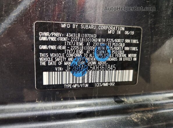 JF2GTACC5KH361845 2019 SUBARU CROSSTREK Charcoal Вид підкапотного простору