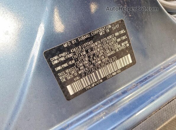 JF2GTACC9JH253470 2018 SUBARU CROSSTREK Blue VIN კოდის სტიკერის ხედი