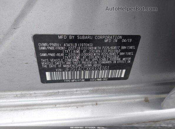 JF2GTACCXK8324161 2019 SUBARU CROSSTREK Silver Вид підкапотного простору