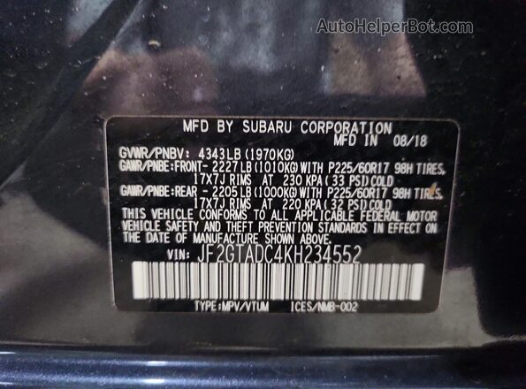JF2GTADC4KH234552 2019 SUBARU CROSSTREK Charcoal Vista del compartimento del motor
