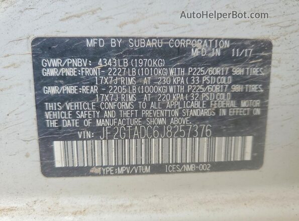 JF2GTADC6J8257376 2018 SUBARU CROSSTREK Белый Вид наклейки с VIN-кодом