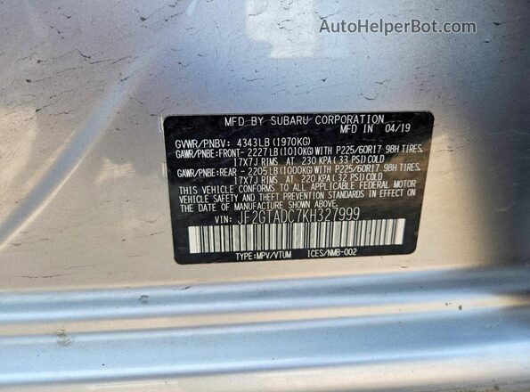 JF2GTADC7KH327999 2019 SUBARU CROSSTREK Silver VIN կոդի պիտակի տեսք