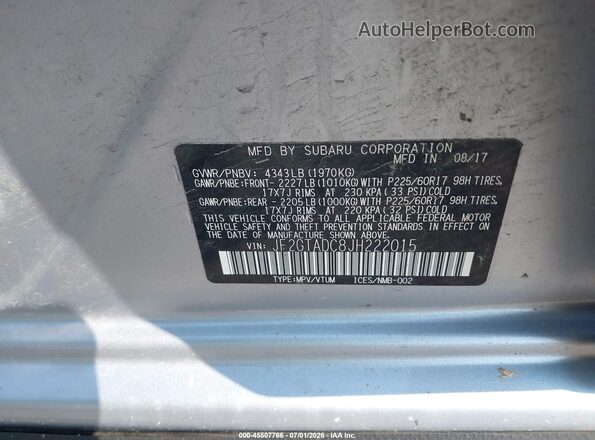 JF2GTADC8JH222015 2018 SUBARU CROSSTREK Silver Вид підкапотного простору