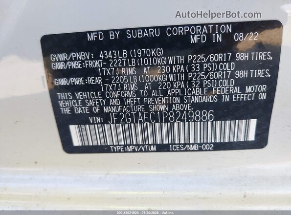 JF2GTAEC1P8249886 2023 SUBARU CROSSTREK White Vista del compartimento del motor