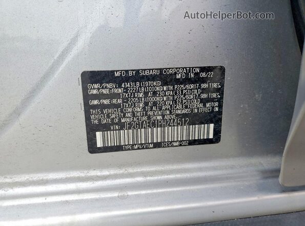 JF2GTAEC1PH244512 2023 SUBARU CROSSTREK Серебряный Вид наклейки с VIN-кодом