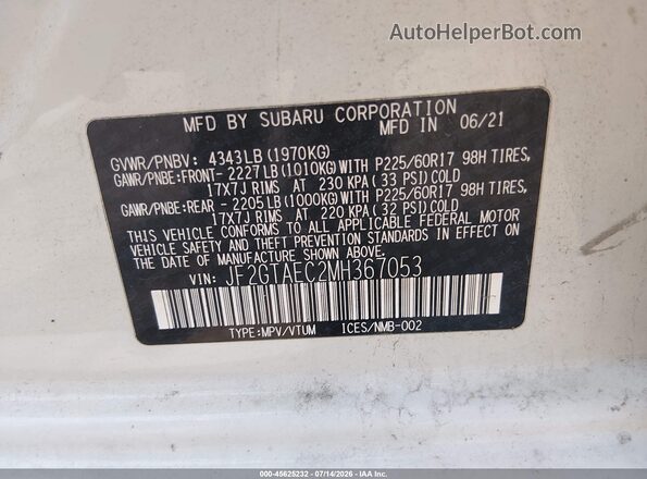 JF2GTAEC2MH367053 2021 SUBARU CROSSTREK White Շարժիչի բաժամունքի տեսք