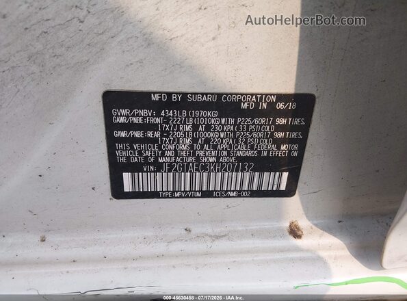 JF2GTAEC3KH207132 2019 SUBARU CROSSTREK White Вид підкапотного простору