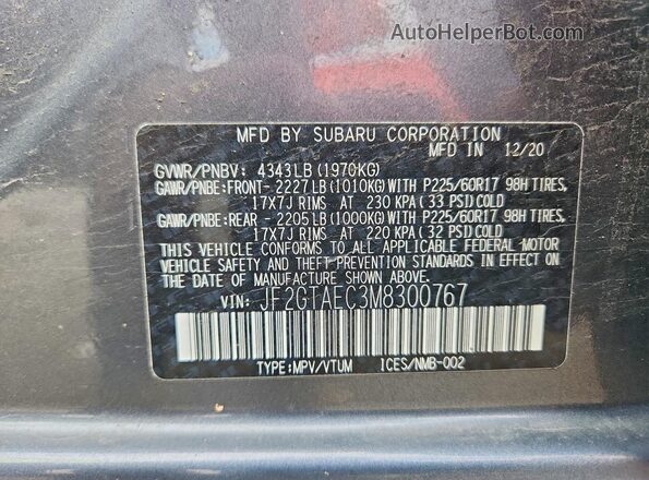 JF2GTAEC3M8300767 2021 SUBARU CROSSTREK Gray Շարժիչի բաժամունքի տեսք