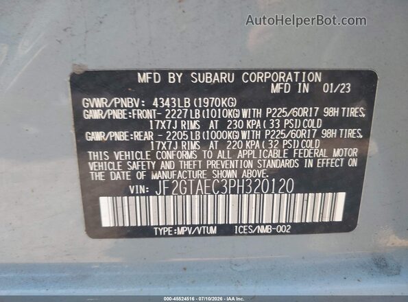 JF2GTAEC3PH320120 2023 SUBARU CROSSTREK Blue Вид підкапотного простору
