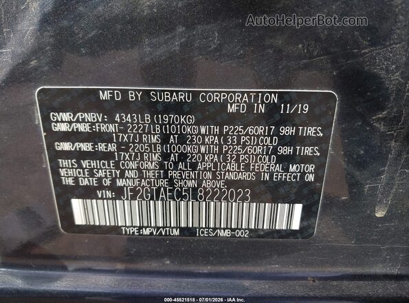 JF2GTAEC5L8222023 2020 SUBARU CROSSTREK Gray Շարժիչի բաժամունքի տեսք