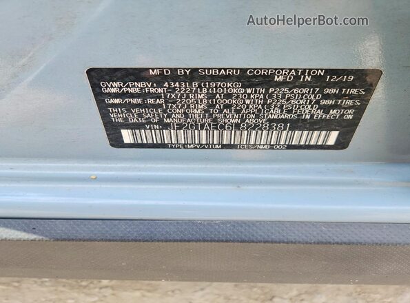 JF2GTAEC6L8228381 2020 SUBARU CROSSTREK Blue 360 interior view