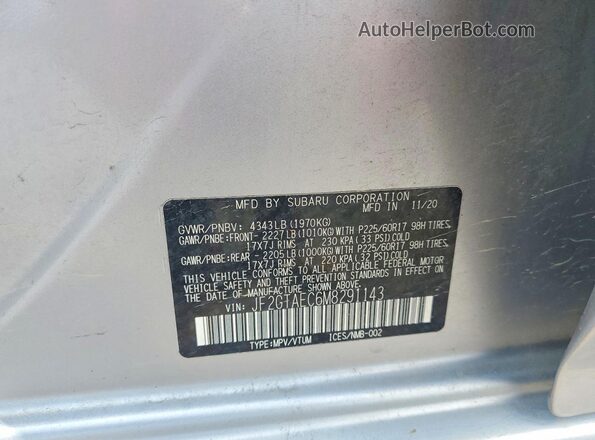 JF2GTAEC6M8291143 2021 SUBARU CROSSTREK Silver Vista de la etiqueta del VIN