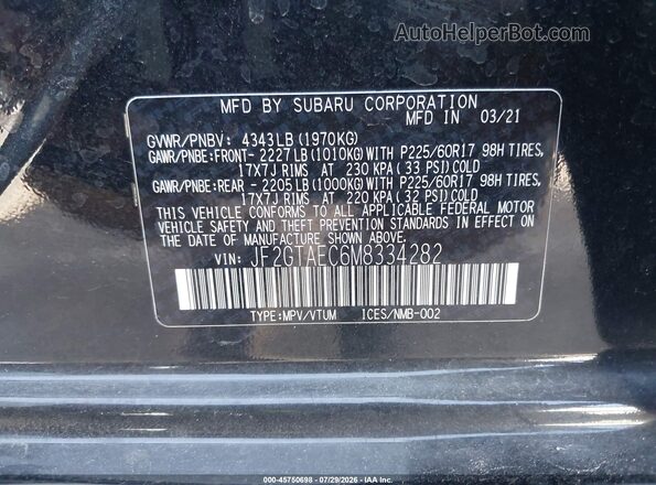 JF2GTAEC6M8334282 2021 SUBARU CROSSTREK Black Engine compartment view