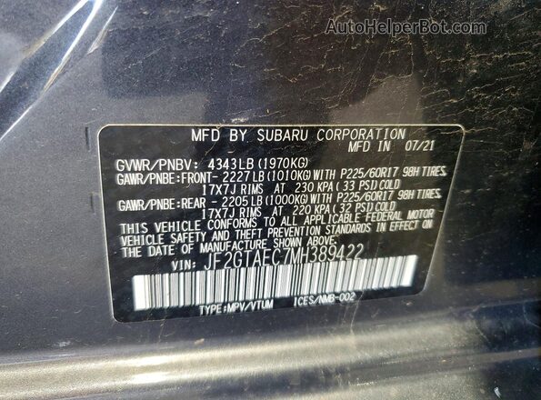 JF2GTAEC7MH389422 2021 SUBARU CROSSTREK Charcoal VIN sticker view