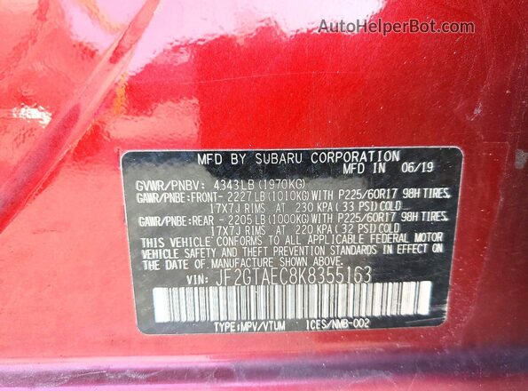 JF2GTAEC8K8355163 2019 SUBARU CROSSTREK Темно-бордовый Вид подкапотного пространства