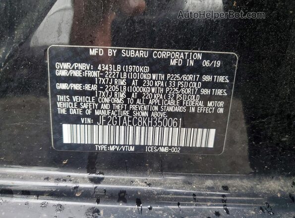 JF2GTAEC8KH350061 2019 SUBARU CROSSTREK Черный Вид наклейки с VIN-кодом