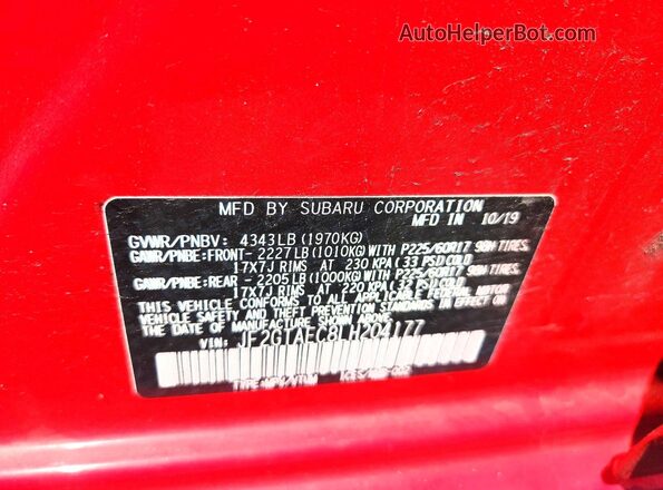 JF2GTAEC8LH204177 2020 SUBARU CROSSTREK Red Շարժիչի բաժամունքի տեսք