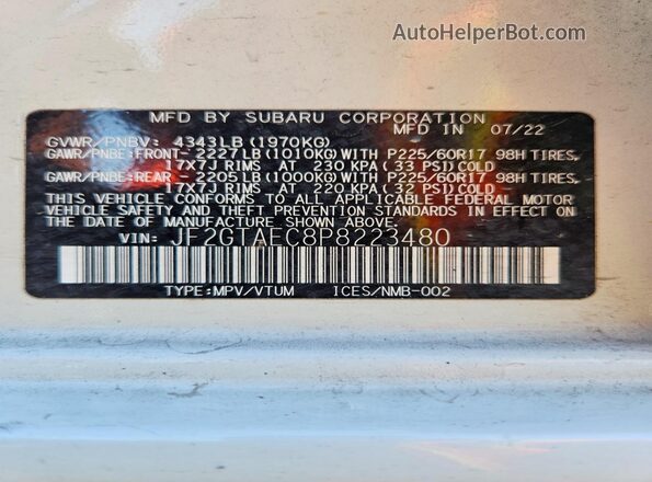 JF2GTAEC8P8223480 2023 SUBARU CROSSTREK White Vista del compartimento del motor