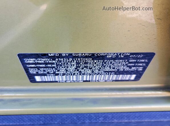 JF2GTAEC8PH228016 2023 SUBARU CROSSTREK Green Vista del compartimento del motor