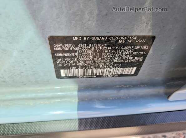 JF2GTAEC9MH356454 2021 SUBARU CROSSTREK Blue Vista del compartimento del motor
