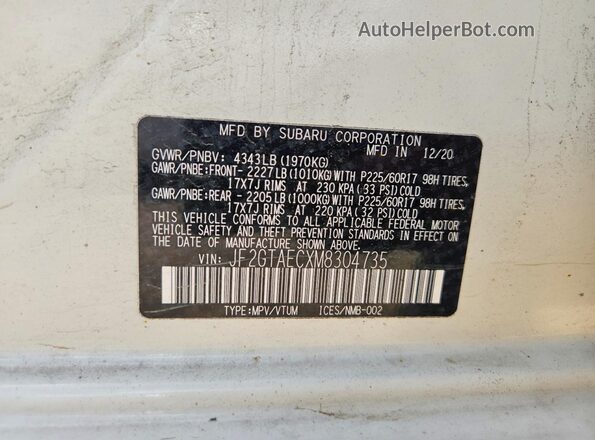 JF2GTAECXM8304735 2021 SUBARU CROSSTREK Белый Вид подкапотного пространства