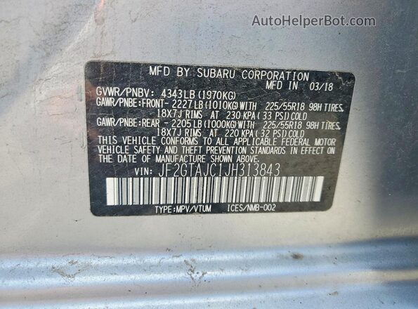 JF2GTAJC1JH313843 2018 SUBARU CROSSTREK Gray VIN sticker view
