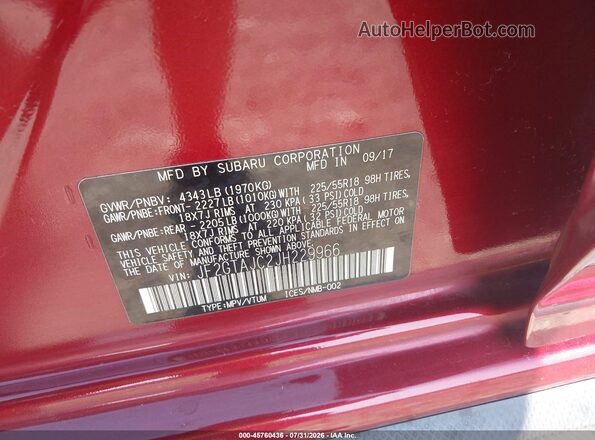 JF2GTAJC2JH229966 2018 SUBARU CROSSTREK Темно-бордовый Вид подкапотного пространства