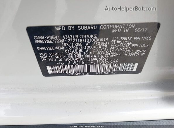 JF2GTALC9JH205368 2018 SUBARU CROSSTREK White Շարժիչի բաժամունքի տեսք