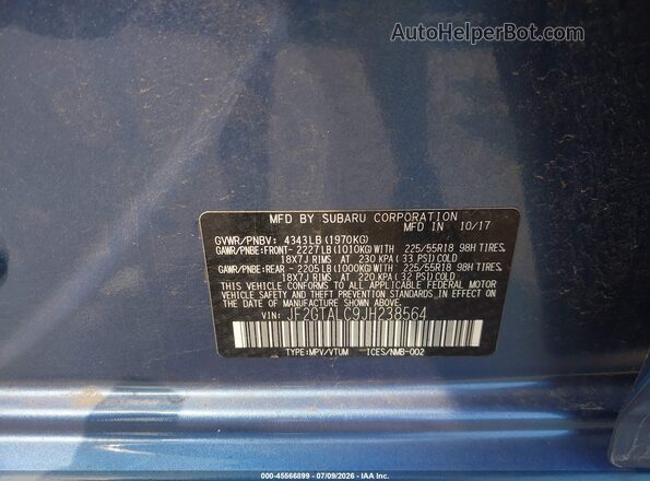JF2GTALC9JH238564 2018 SUBARU CROSSTREK Blue Вид підкапотного простору